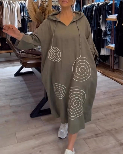 Kjole Med Hætte Langærmet Løs Pasform
