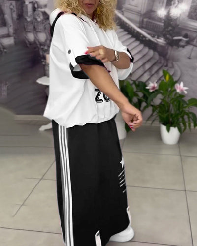 Sæt Med Hætte Snøre Trykt Nederdel