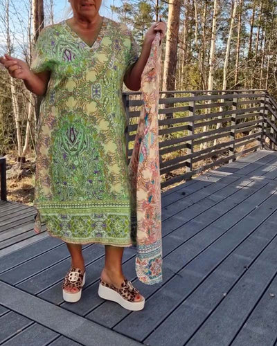 Kjole V-Udskæring Kortærmet Mønstret Lige