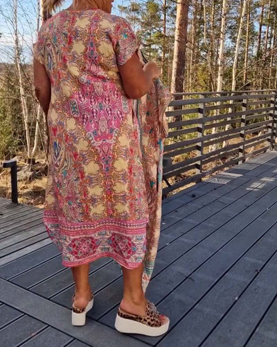 Kjole V-Udskæring Kortærmet Mønstret Lige