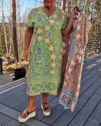 Kjole V-Udskæring Kortærmet Mønstret Lige