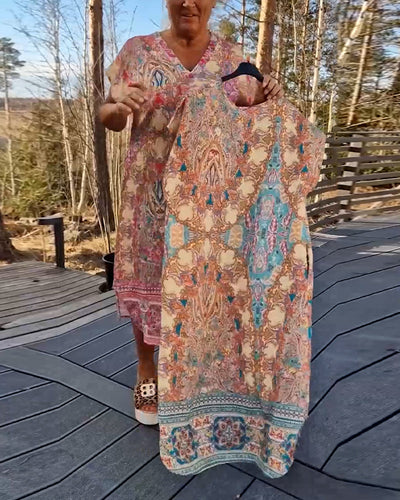 Kjole V-Udskæring Kortærmet Mønstret Lige