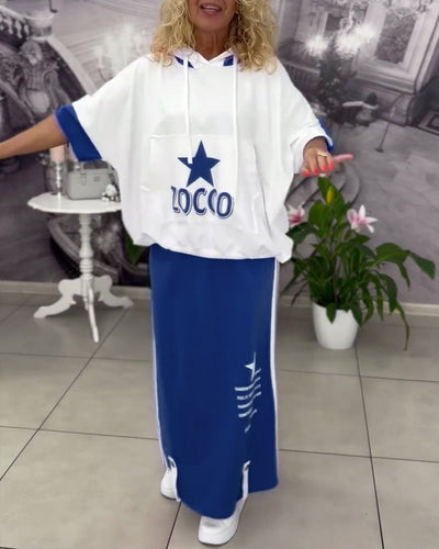 Sæt Med Hætte Snøre Trykt Nederdel