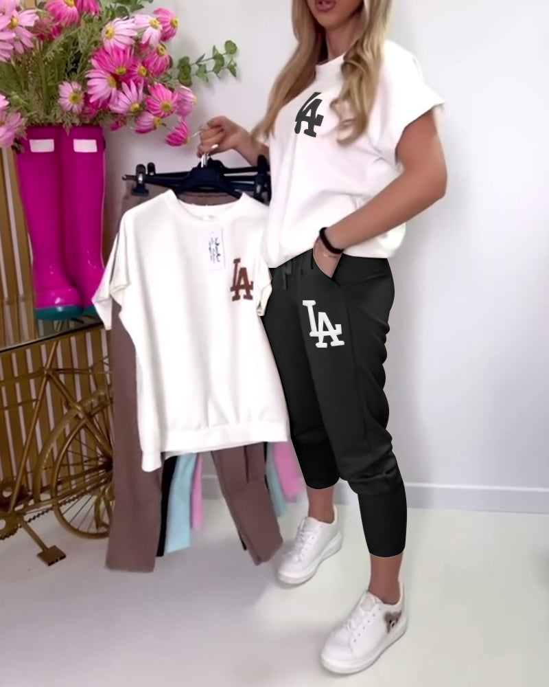 Sæt Sporty Bogstaver Tryk Tights