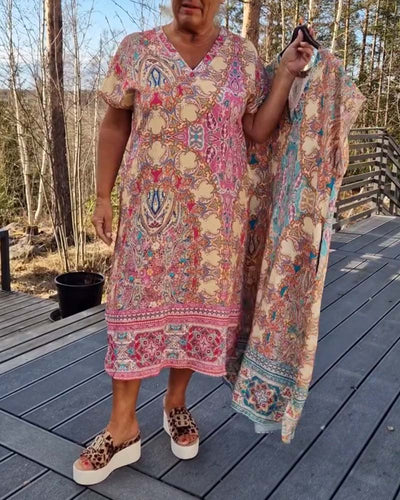 Kjole V-Udskæring Kortærmet Mønstret Lige