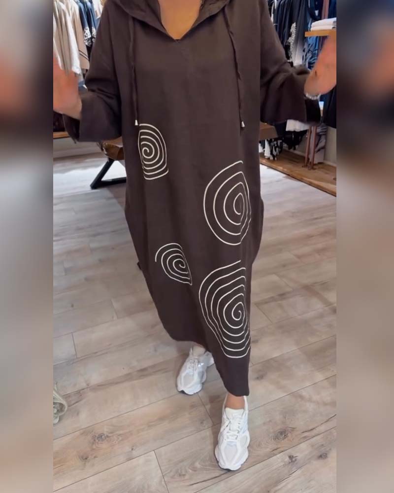 Kjole Med Hætte Langærmet Løs Pasform