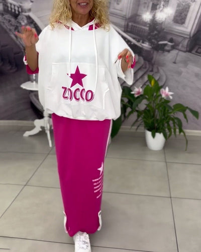 Sæt Med Hætte Snøre Trykt Nederdel