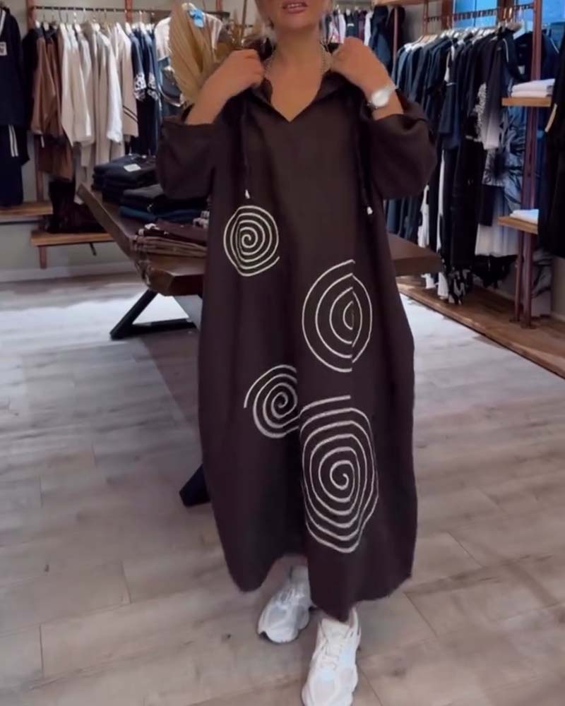 Kjole Med Hætte Langærmet Løs Pasform