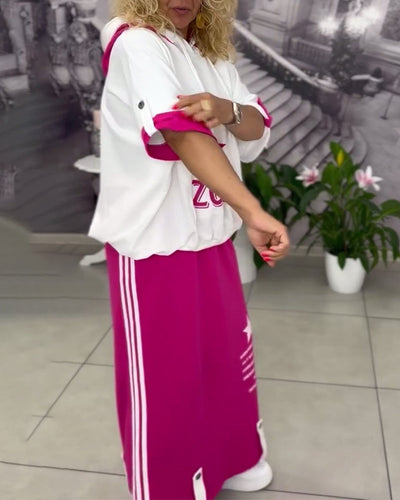 Sæt Med Hætte Snøre Trykt Nederdel