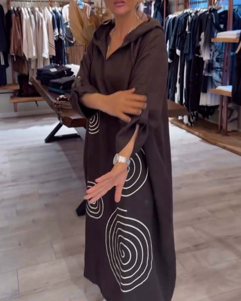 Kjole Med Hætte Langærmet Løs Pasform