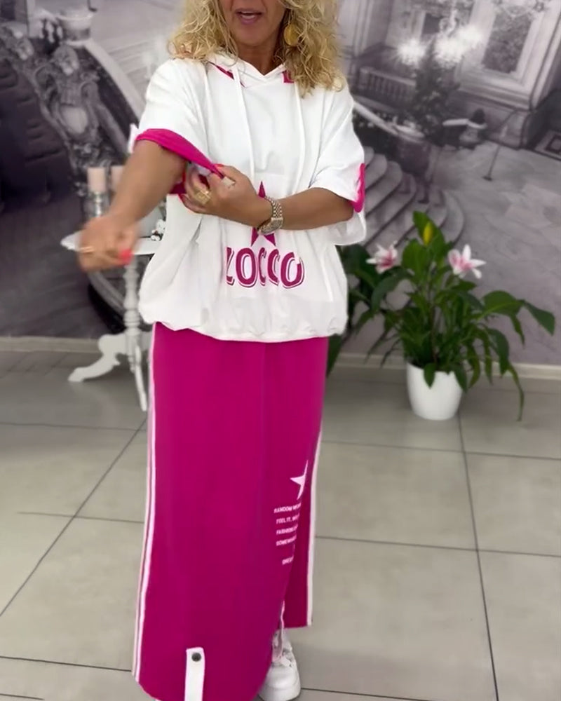 Sæt Med Hætte Snøre Trykt Nederdel