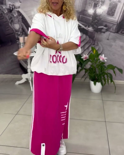 Sæt Med Hætte Snøre Trykt Nederdel